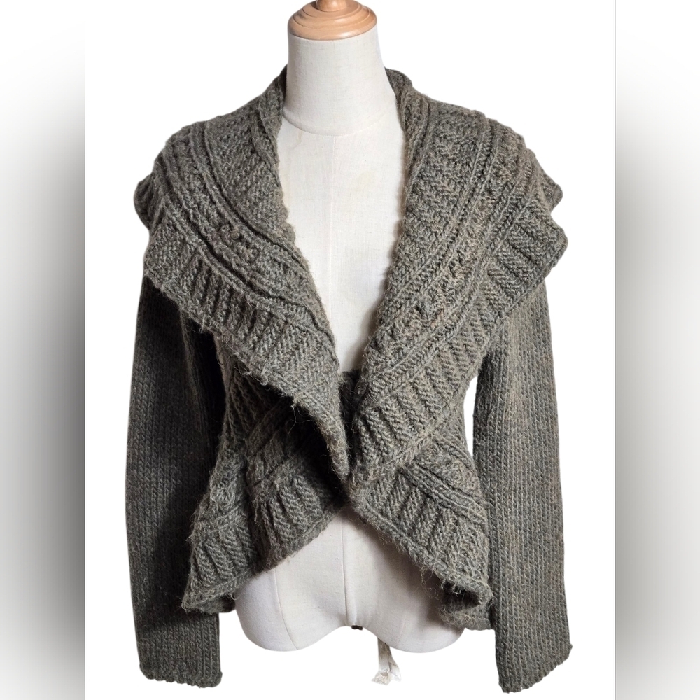 Anthropologie Elsamanda Women's Green Knit Tie Front Wool Alpaca Blend Sweater